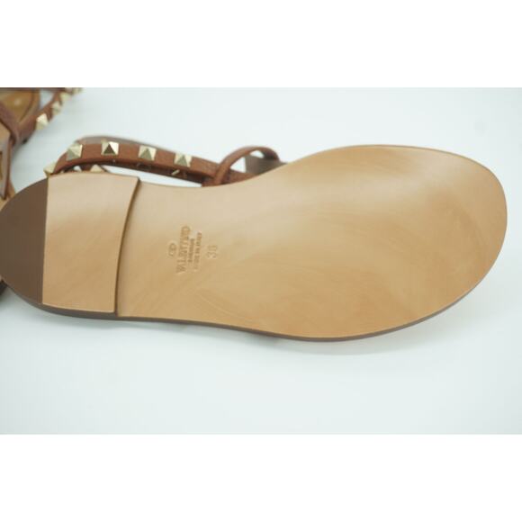 Valentino Rockstud brown Leather Ankle Strap Flat Thong Sandals Size 36 NIB $895 - Picture 7 of 12